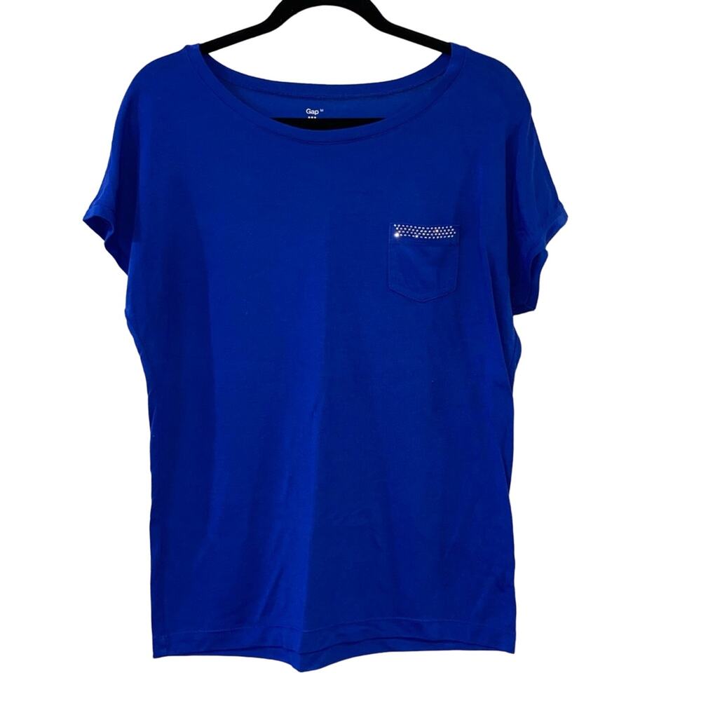 Gap Factory Blue Tee Medium Studded Pocket Short Sleeve Casual Top